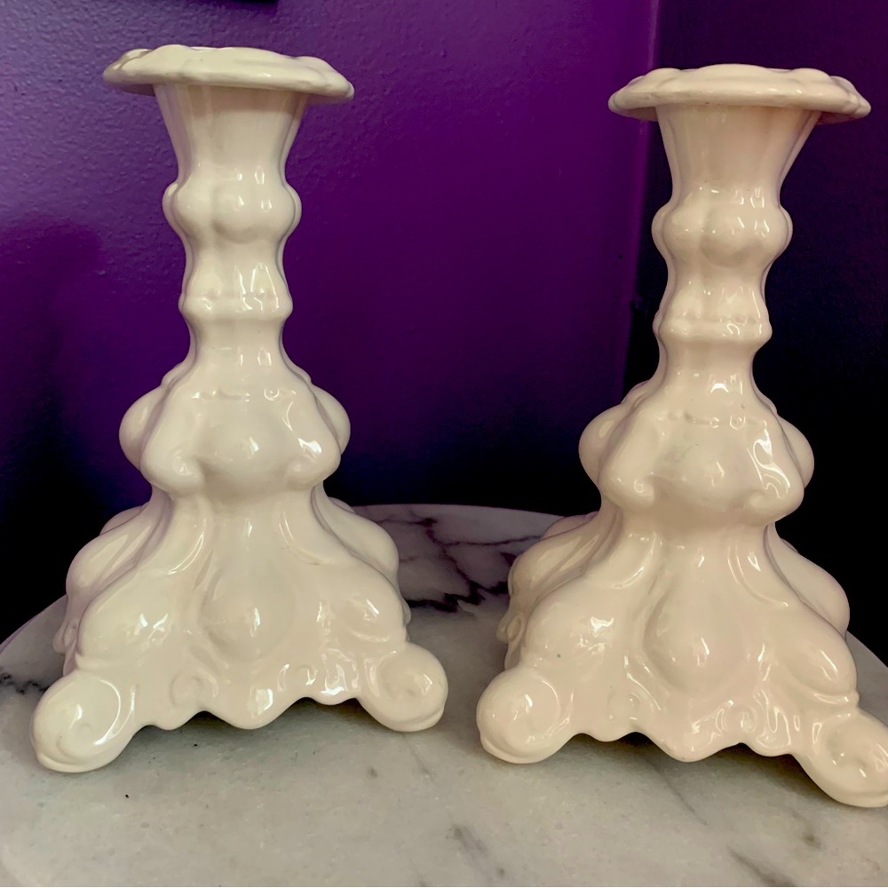 Vintage Holland Mold white candlestick holders (set of two)
